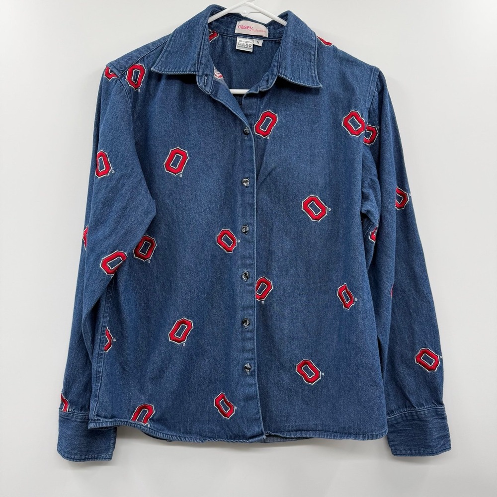 Vintage 90s Casey Coleman Ohio State Buckeyes Denim Shirt M Embroidered Block O